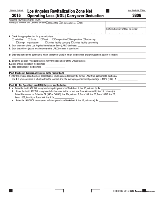Form 3806 California Los Angeles Revitalization Zone Net Operating