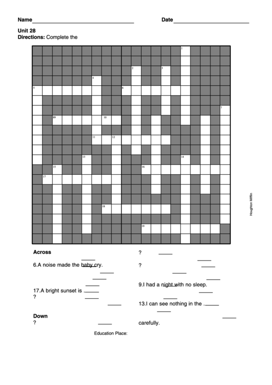 Puzzle Template With Answers - 19 Questions printable pdf download