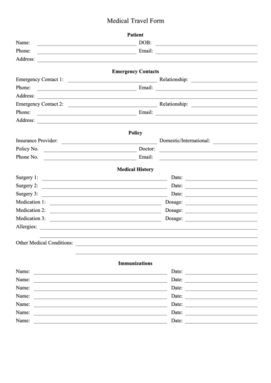Blank Medical Travel Form printable pdf download