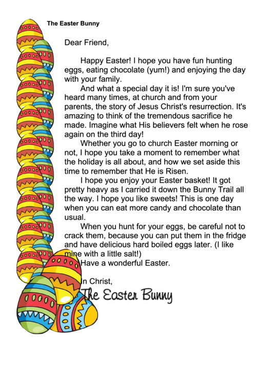 Religious Easter Bunny Letter Template printable pdf download