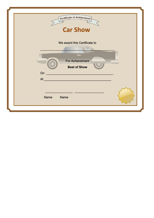 Car Show Best Of Show Certificate printable pdf download