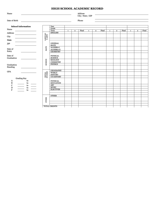 Top High School Academic Record Form Templates free to download in PDF