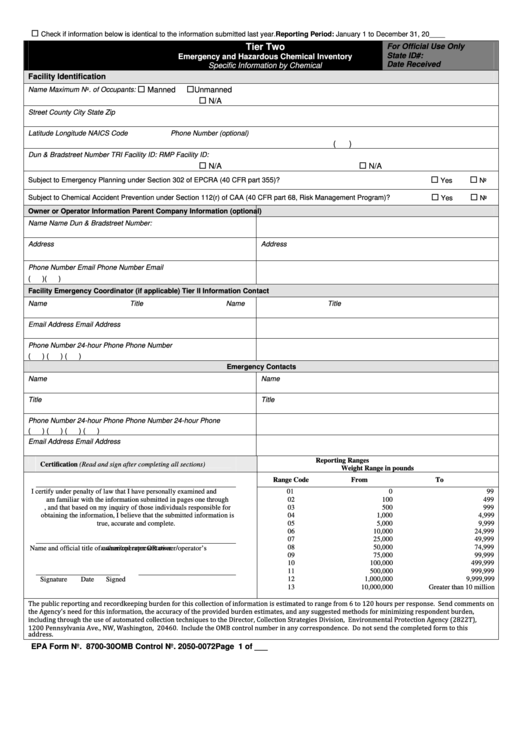 Fillable Epa Emergency And Hazardous Chemical Inventory printable pdf