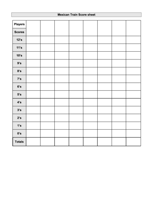 Mexican Train Score Sheet printable pdf download
