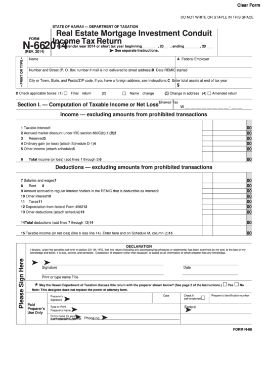 Fillable Form N66 Real Estate Mortgage Investment Conduit Tax