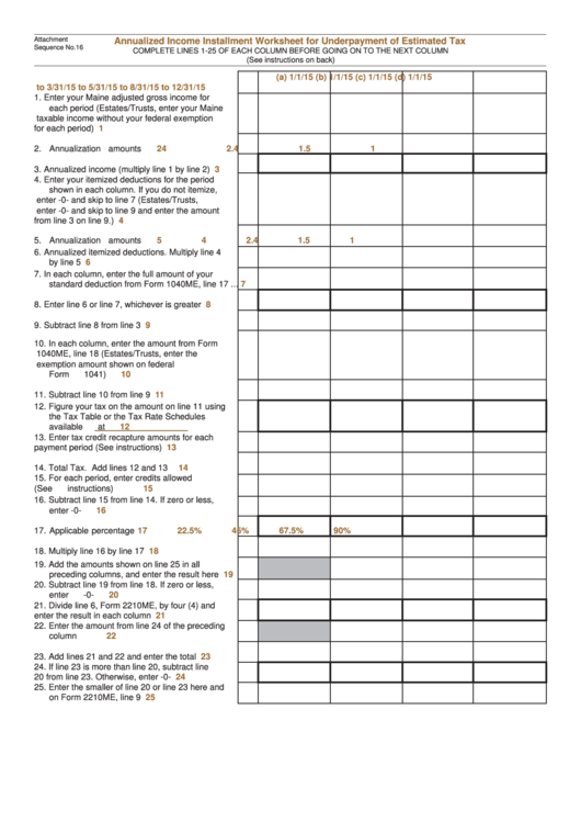 Annualized Installment Worksheet For Underpayment