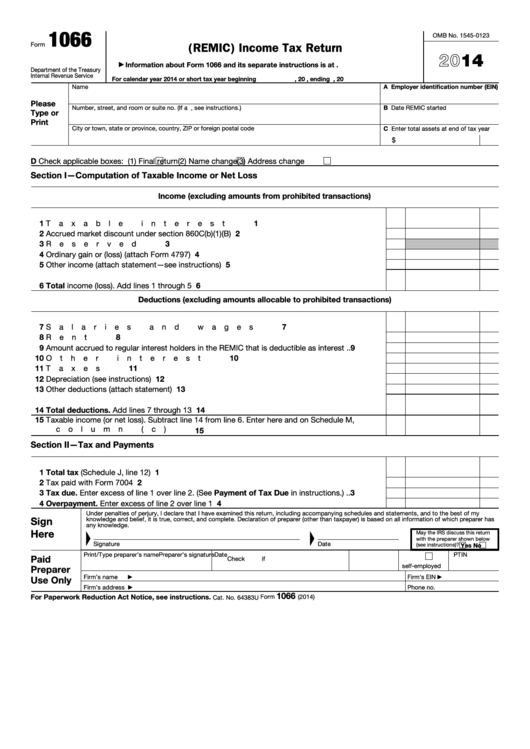 Fillable Form 1066 U.s. Real Estate Mortgage Investment Conduit