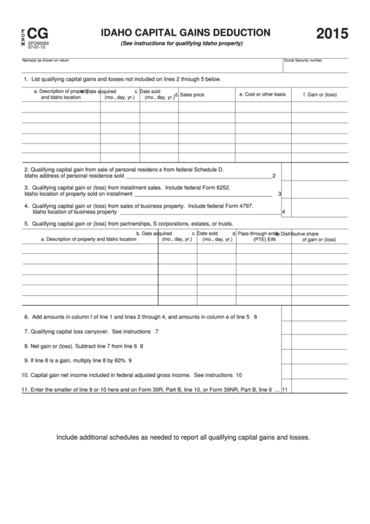 Fillable Form Cg Idaho Capital Gains Deduction 2015 printable pdf