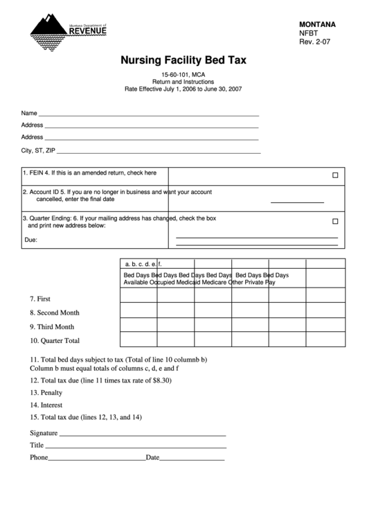 Form Nfbt Nursing Facility Bed Tax printable pdf download