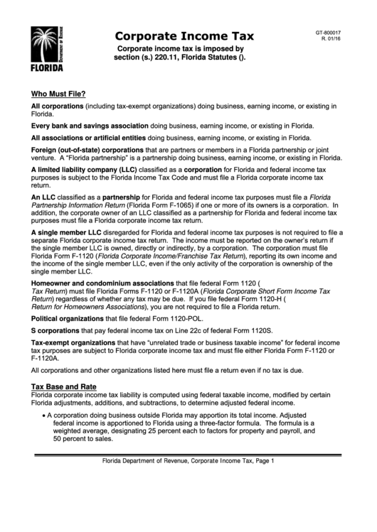 Instructions For Form Gt800017 Corporate Tax printable pdf