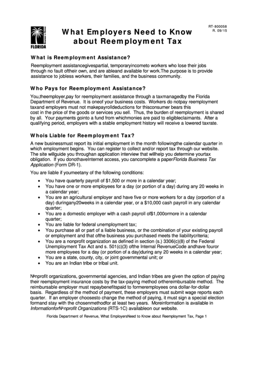 Form Rt800058 What Employers Need To Know About Reemployment Tax