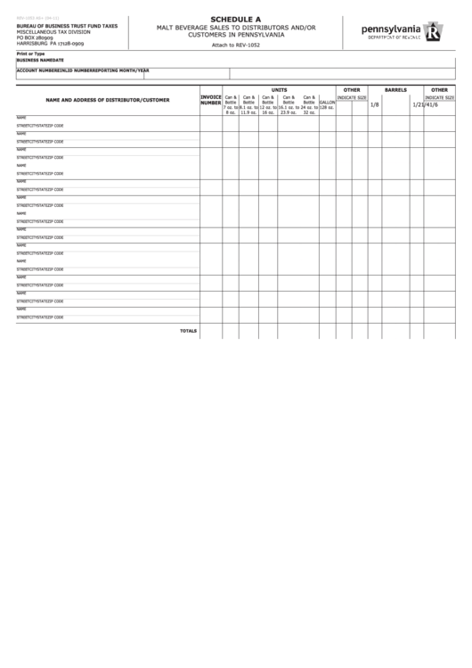 Fillable Schedule A (Form Rev1053) Malt Beverage Sales To