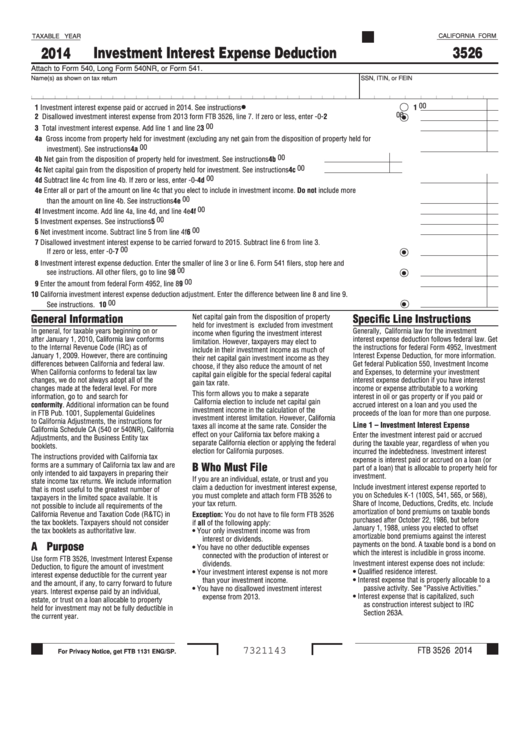 Form 3526 California Investment Interest Expense Deduction 2014