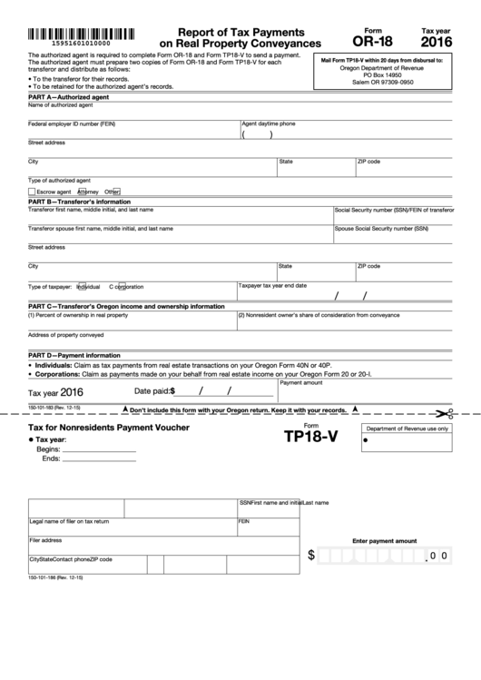 Fillable Form Or18 Report Of Tax Payments On Real Property