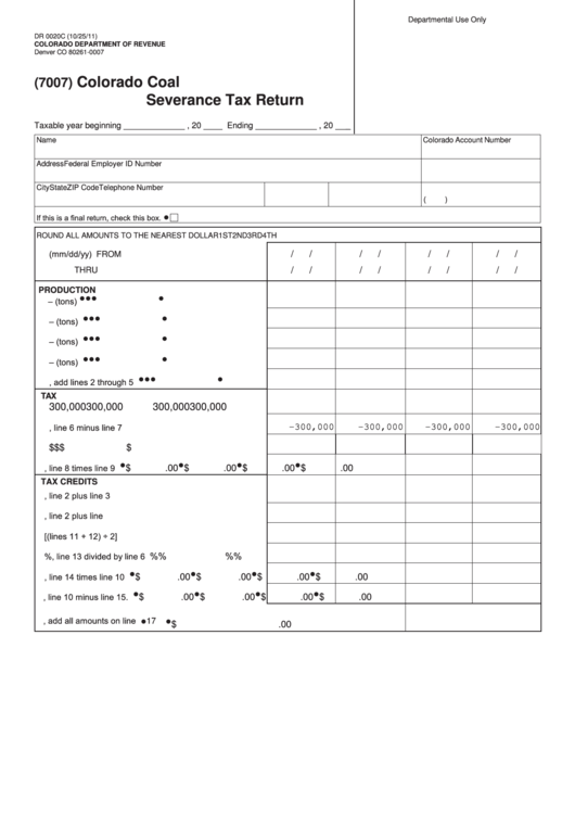 Fillable Form Dr 0020c Colorado Coal Severance Tax Return 2011