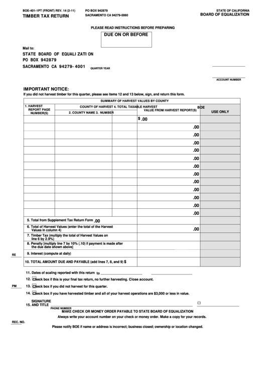 Fillable Form Boe4011pt Timber Tax Return printable pdf download