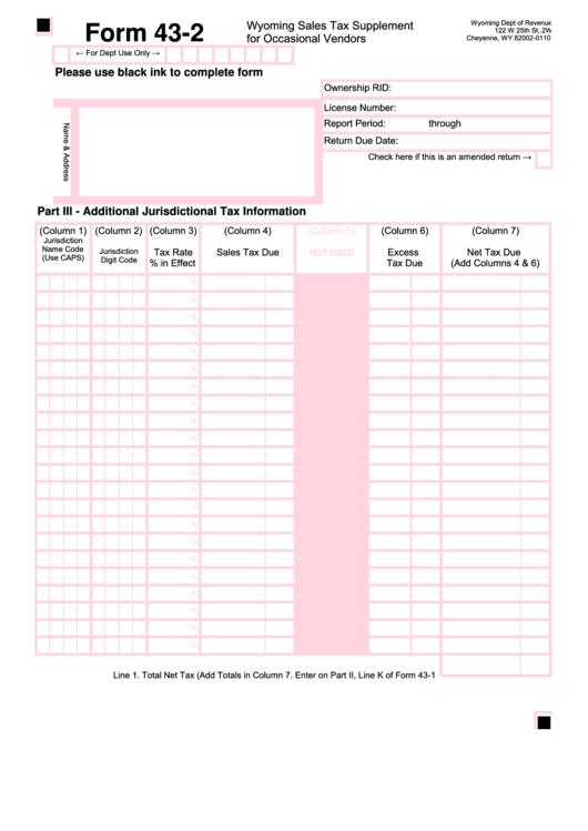 Fillable Form 432 Wyoming Sales Tax Supplement For Occasional
