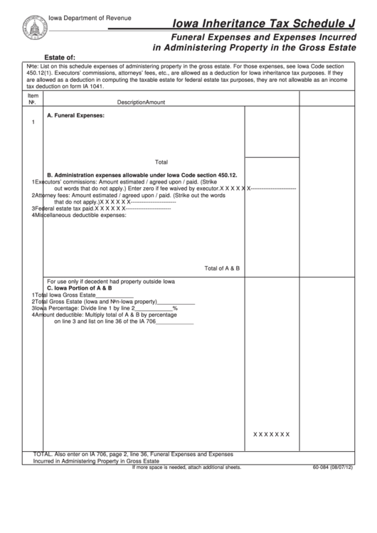 Form 60084 Funeral Expenses And Expenses Incurred In Administering