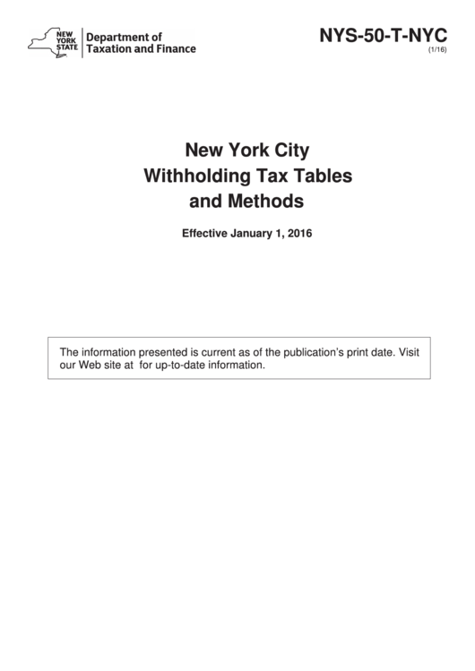New York City Withholding Tax Tables And Methods 2016 printable pdf