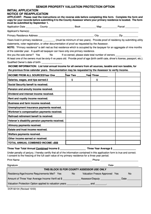 Fillable Form Dor 82104 Senior Property Valuation Protection Option