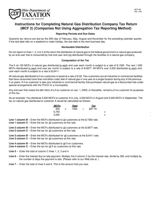 Instructions For Form Mcf 2 Natural Gas Distribution Company Tax