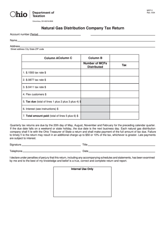 Fillable Form Mcf 2 Natural Gas Distribution Company Tax Return