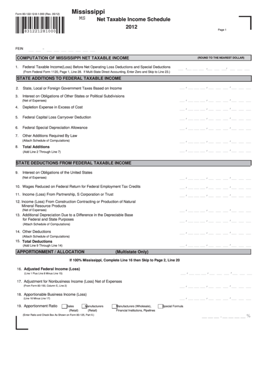 Fillable Form 831221281000 Mississippi Net Taxable