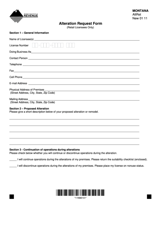 Form Altret Alteration Request Form printable pdf download