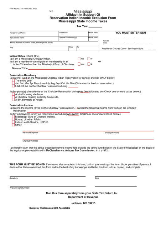 Fillable Form 8034012 81000 Mississippi Affidavit In Support Of