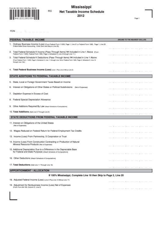 Fillable Form 841221281000 Mississippi Net Taxable