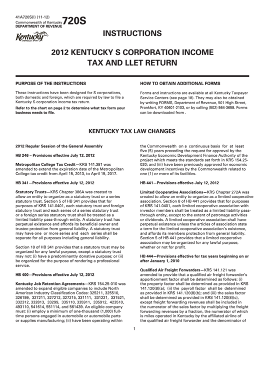 Form 41a720s(I) Kentucky S Corporation Tax And Llet Return