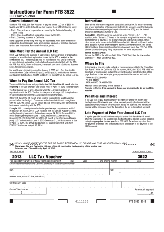 Fillable Form Ftb 3522 Llc Tax Voucher 2013 printable pdf download