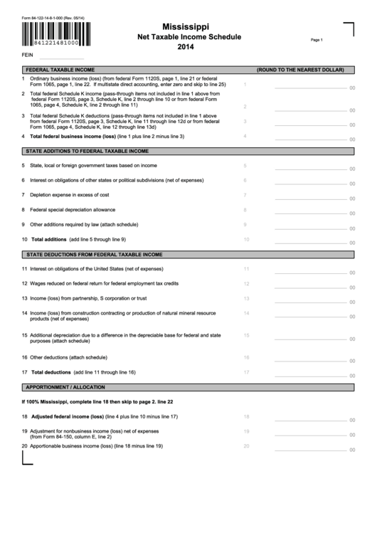 Fillable Form 841221481000 Mississippi Net Taxable