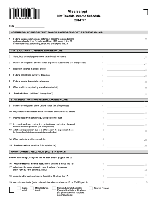 Fillable Form 831221481000 Mississippi Net Taxable