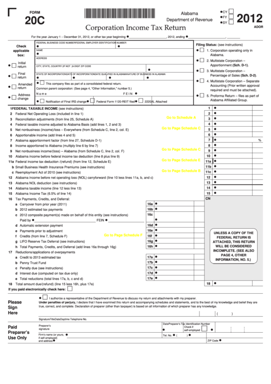 Fillable Form 20c Corporation Tax Return 2012 printable pdf