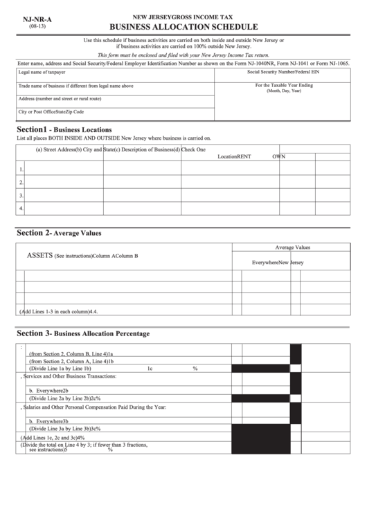 Fillable Form NjNrA Business Allocation Schedule New Jersey Gross