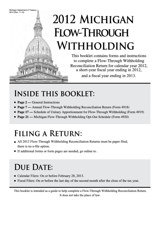 Michigan FlowThrough Withholding 2012 printable pdf download