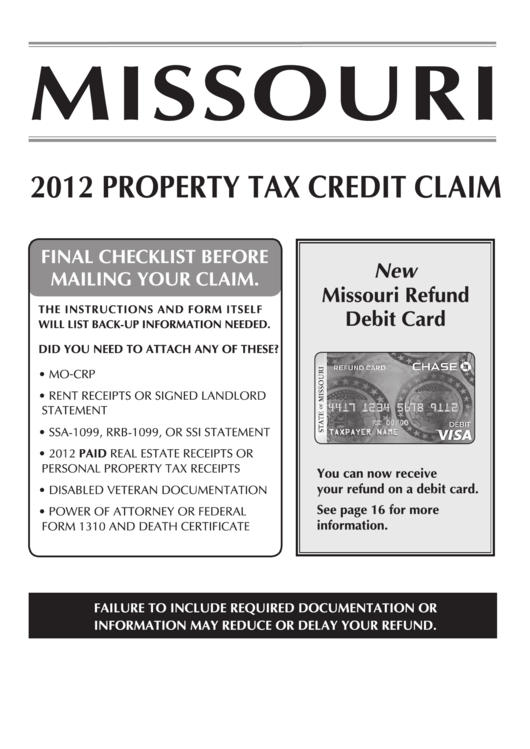Property Tax Credit Claim 2012 printable pdf download