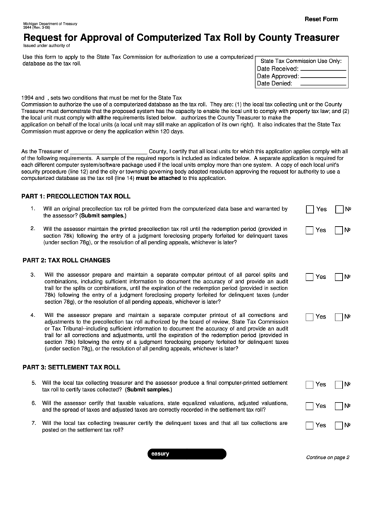 Fillable Form 3944 Request For Approval Of Computerized Tax Roll By