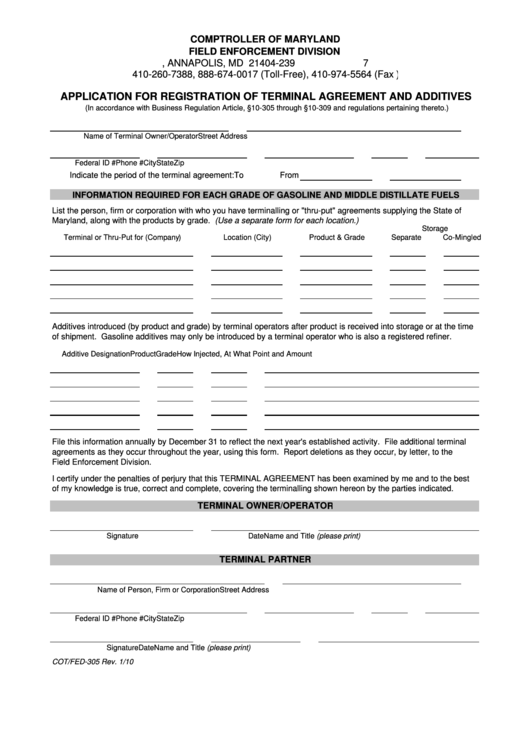 Fillable Form Cot/fed305 Application For Registration Of Terminal