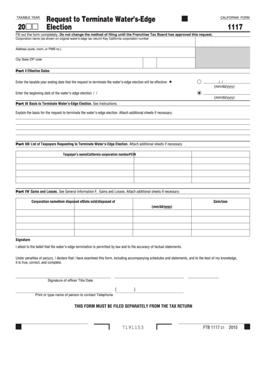 Fillable Form 1117 California Request To Terminate Water'SEdge