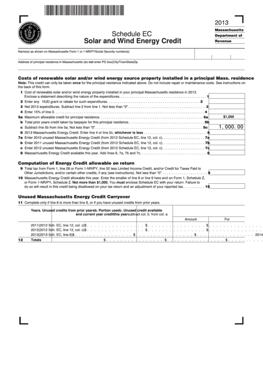 Fillable Schedule Ec Solar And Wind Energy Credit 2013 printable