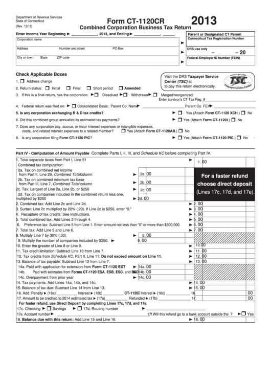 Form Ct1120cr Combined Corporation Business Tax Return 2013