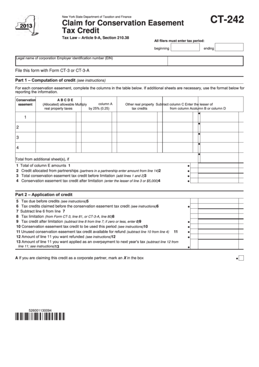 Form Ct242 Claim For Conservation Easement Tax Credit printable pdf