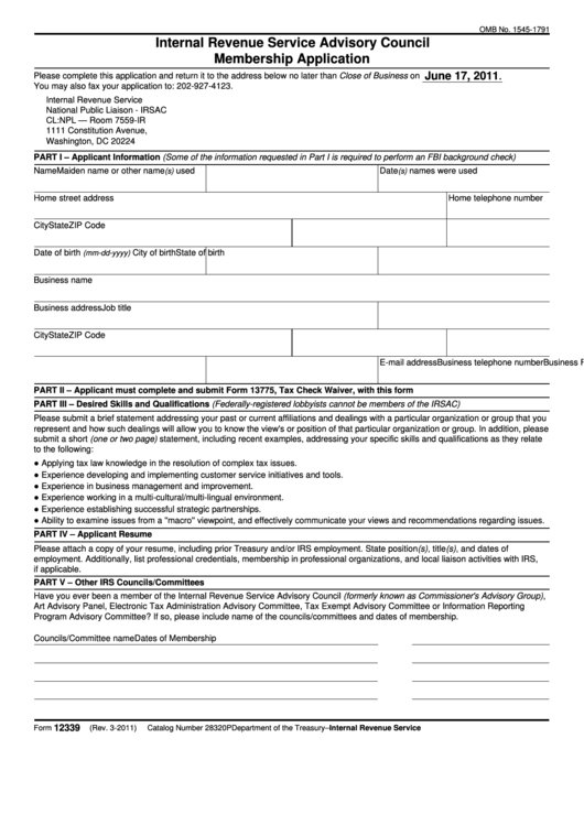 Fillable Form 12339 Internal Revenue Service Advisory