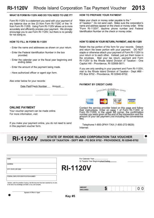 Form Ri1120v Rhode Island Corporation Tax Payment Voucher 2013