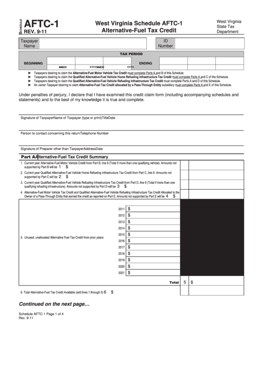 Schedule Aftc1 West Virginia AlternativeFuel Tax Credit printable