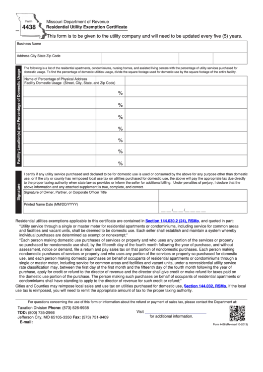 Fillable Form 4438 Residential Utility Exemption Certificate