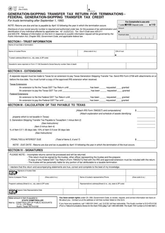 Fillable Form 17110 GenerationSkipping Transfer Tax Return For Terminations Federal
