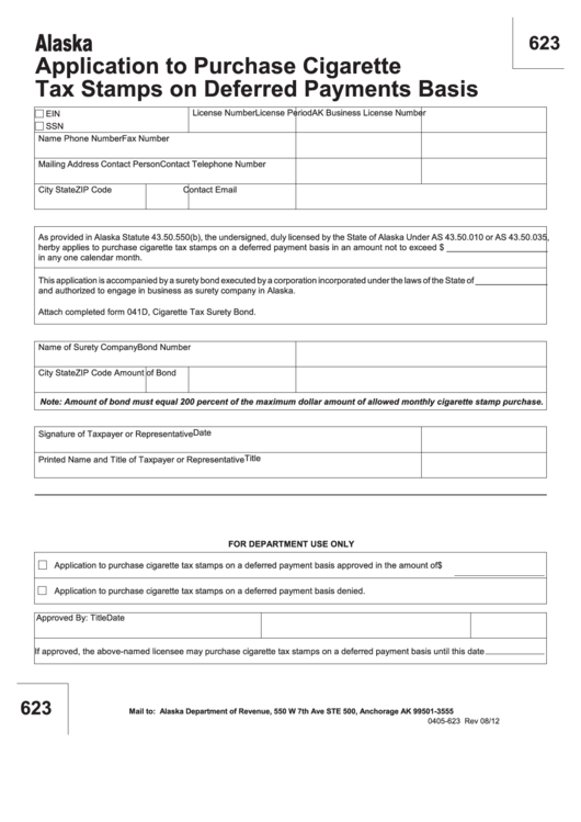 Fillable Form 0405623 Application To Purchase Cigarette Tax Stamps